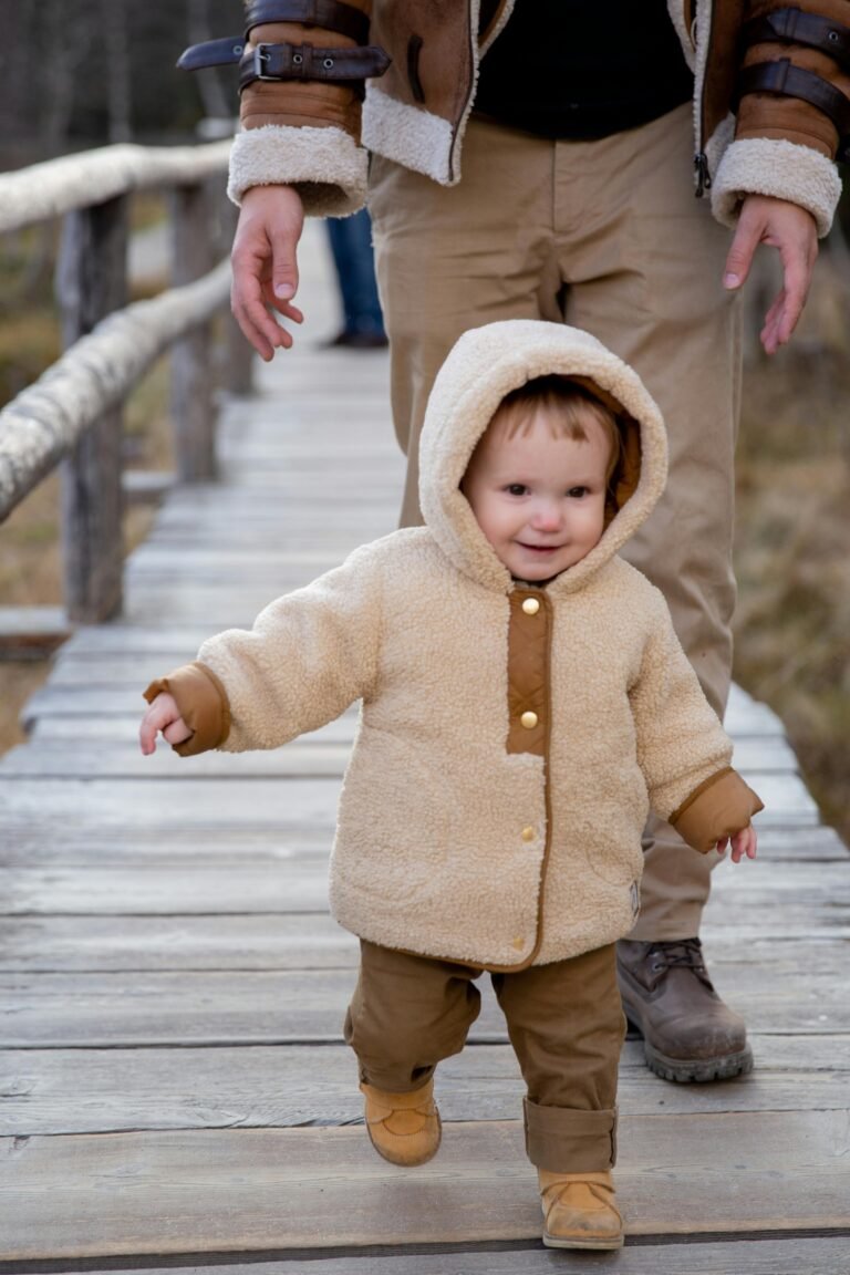 Child dressed warmly and walking outdoors, showing strong immune system during flu season